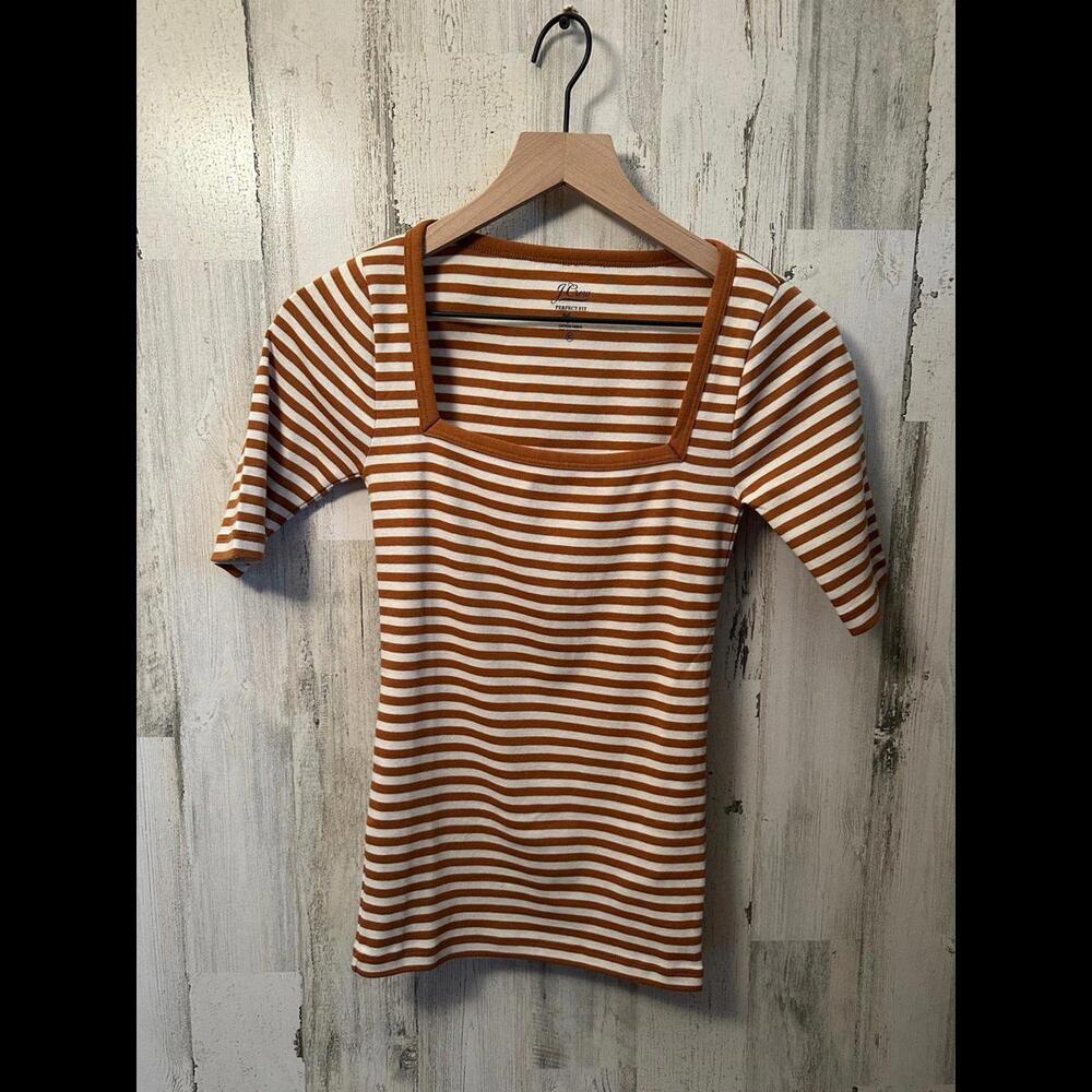 NWOT J.Crew Short Sleeve Brown and White Striped Top XS [COPY]